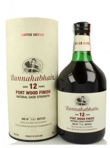 Bunnahabhain Islay  Scotch Whisky 12 year old 70cl 53.4% OB - Port Wood finish