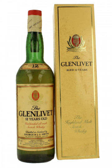 Glenlivet Speyside  Scotch Whisky 12 year Old - Bot.70's 75cl 43% Unblended- Seagram Import - Damaged box