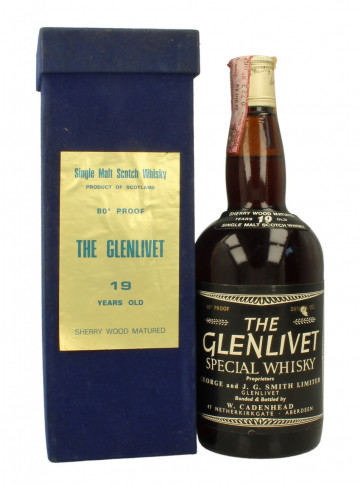 Glenlivet Speyside  Scotch Whisky 19 year old Bot.70's 26-2/3 Fl.Ozs 80°proof Cadenhead's - Dumpy Sherry Wood