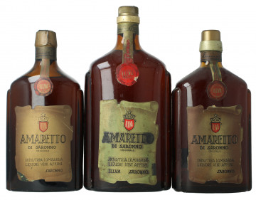 lot of 6 old Italian Liquor Amaretto di Saronno Bot.40/50/60's 1 x 150cl - 2x1 litre-1 75cl -1 50cl -1 25cl