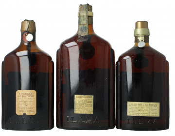 lot of 6 old Italian Liquor Amaretto di Saronno Bot.40/50/60's 1 x 150cl - 2x1 litre-1 75cl -1 50cl -1 25cl