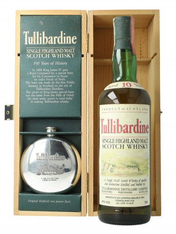 Tullibardine Highland Scotch Whisky 10 Years old Bot in The 90's early 2000 70cl 40% OB-with whisky flask